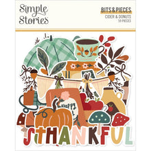 Load image into Gallery viewer, Simple Stories - Bits &amp; Pieces - Icons - Cider &amp; Donuts. Die-cuts are a great addition to scrapbook pages, greeting cards and more! The perfect embellishment for all your paper crafting needs! This package contains 59 Die Cut Cardstock Pieces. Available at Embellish Away located in Bowmanville Ontario Canada.
