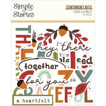 Load image into Gallery viewer, Simple Stories - Bits &amp; Pieces - Sentiment - Cider &amp; Donuts. Die-cuts are a great addition to scrapbook pages, greeting cards and more! The perfect embellishment for all your paper crafting needs! Available at Embellish Away located in Bowmanville Ontario Canada.
