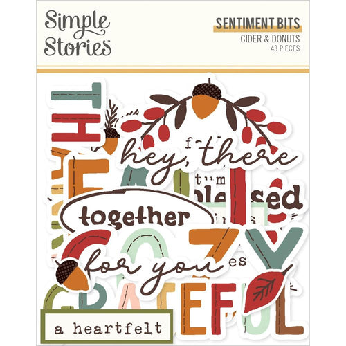 Simple Stories - Bits & Pieces - Sentiment - Cider & Donuts. Die-cuts are a great addition to scrapbook pages, greeting cards and more! The perfect embellishment for all your paper crafting needs! Available at Embellish Away located in Bowmanville Ontario Canada.