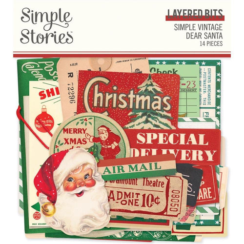 Simple Stories - Bits & Pieces Die-Cuts - 14/Pkg - Layered - Simple Vintage Dear Santa. Take your projects to the next level and put the perfect finishing touch with die cut embellishments. Available at Embellish Away located in Bowmanville Ontario Canada.
