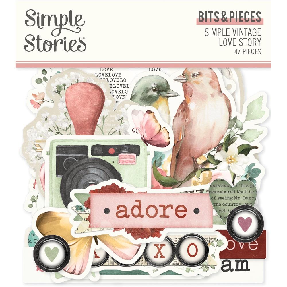 Simple Stories - Bits & Pieces Die-Cuts - 47/Pkg - Simple Vintage Love Story. Die-cuts are a great addition to scrapbook pages, greeting cards and more! This package contains 47 die-cut cardstock pieces. Available at Embellish Away located in Bowmanville Ontario Canada.