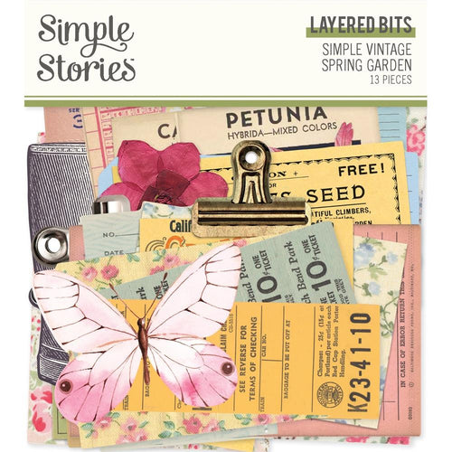 Simple Stories - Bits & Pieces Die-Cuts - 13/Pkg - Simple Vintage Spring Garden - Layered. Die-cuts are a great addition to scrapbook pages, greeting cards and more! Available at Embellish Away located in Bowmanville Ontario Canada.
