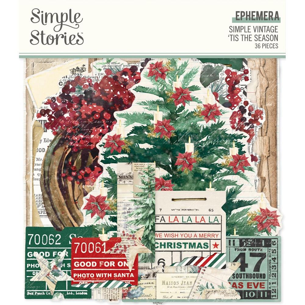Simple Stories - Ephemera - 36/Pkg - Simple Vintage 'Tis The Season. Die-Cuts are a great addition to scrapbook pages, greeting cards and more! The perfect embellishment for all your paper crafting needs! Available at Embellish Away located in Bowmanville Ontario Canada.