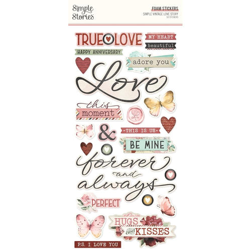 Simple Stories - Foam Stickers - 50/Pkg - Love Story. If you want to add a bit of dimension to your projects these foam stickers will do the job. These stickers are sure to add the finishing touches to your projects. Available at Embellish Away located in Bowmanville Ontario Canada.