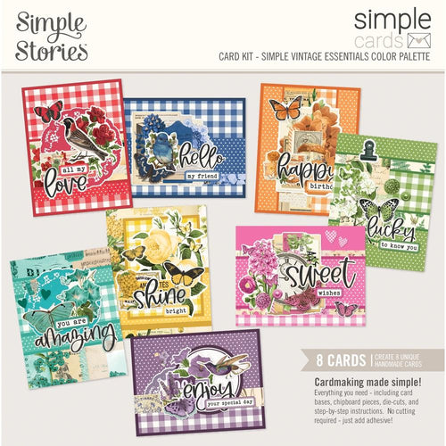 Simple Stories - Simple Cards Card Kit - Simple Vintage Essentials Color Palette. This is where simple meets smart! An all inclusive kit that gives you everything you'll need to create 8 cards in minutes. Available at Embellish Away located in Bowmanville Ontario Canada.