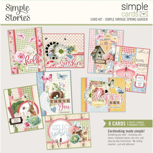 Simple Stories - Simple Cards Card Kit - Simple Vintage Spring Garden. An all-inclusive kit to create 8 cards in minutes. Each kit includes (8) card bases, a variety of die-cut and chipboard pieces as well as complete color step by step instructions. Available at Embellish Away located in Bowmanville Ontario Canada.