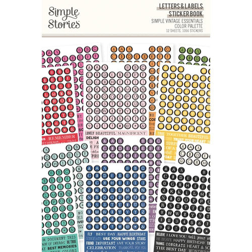 Simple Stories - Sticker Book - 12/Sheets - Simple Vintage Essentials - Letters & Labels, Color Palette. The eye-catching pieces are guaranteed to add style on any artwork! This package contains 12 sticker sheets; 1056 stickers. Available at Embellish Away located in Bowmanville Ontario Canada.