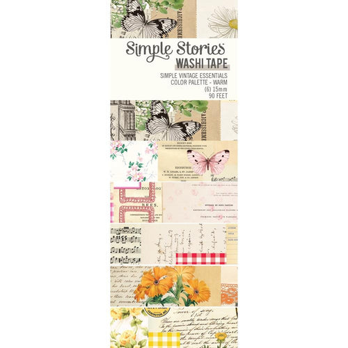 Simple Stories - Washi Tape - 6/Pkg - Simple Vintage Essentials Color Palette - Warm. This package of washi tape features 6 rolls. There six 15mm wide rolls for a total of 90 feet of washi tape altogether. Available at Embellish Away located in Bowmanville Ontario Canada.