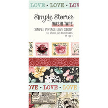 Load image into Gallery viewer, Simple Stories - Washi Tape - 5/Pkg - Simple Vintage Love Story. This package of washi tape features five rolls. There are two 8 mm wide rolls and three 15 mm wide rolls. There are 75 feet of washi tape altogether. Available at Embellish Away located in Bowmanville Ontario Canada.
