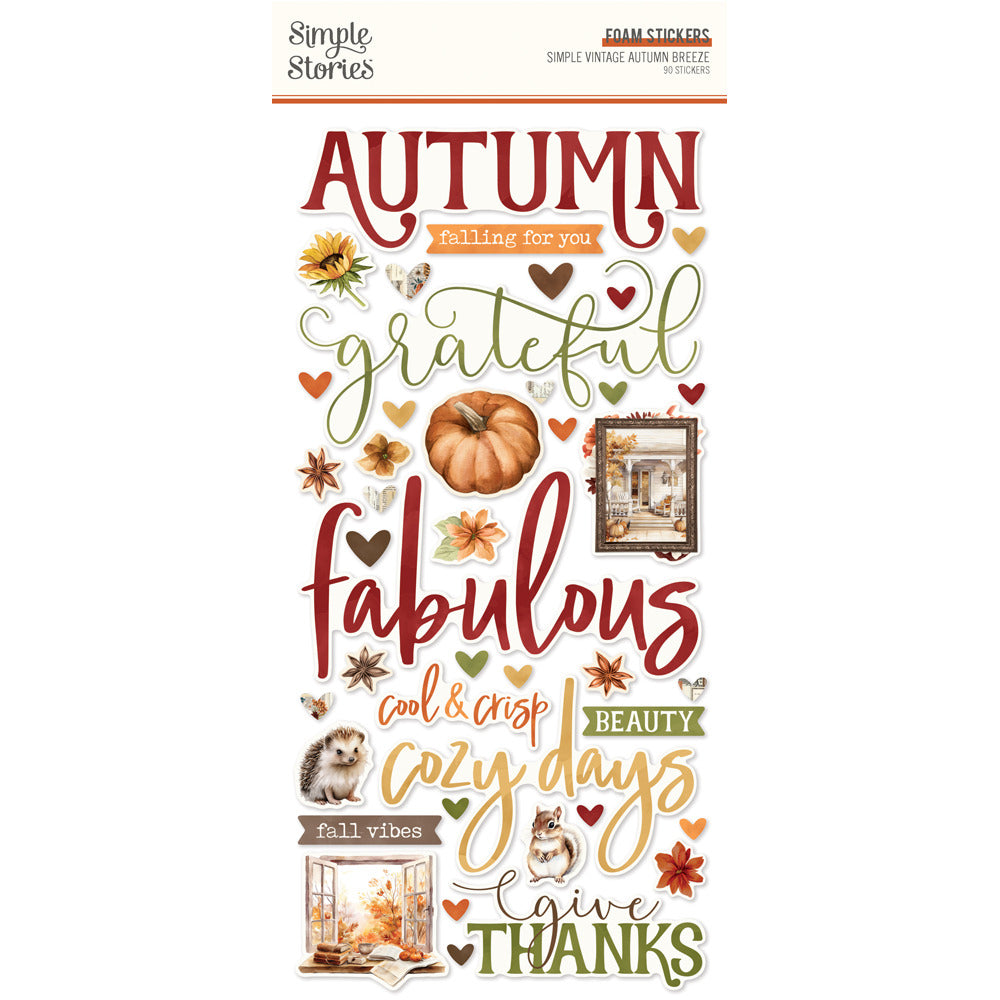 Simple Stories - Foam Stickers - Simple Vintage Autumn Breeze. 90 Foam Stickers. Available at Embellish Away in Bowmanville Ontario Canada.
