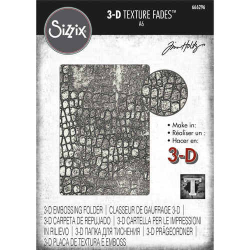 Sizzix - 3D Texture Fades Embossing Folder - By Tim Holtz - Reptile. Introducing Reptile by Tim Holtz - a beautifully detailed design inspired by nature and the animal kingdom. Available at Embellish Away located in Bowmanville Ontario Canada.