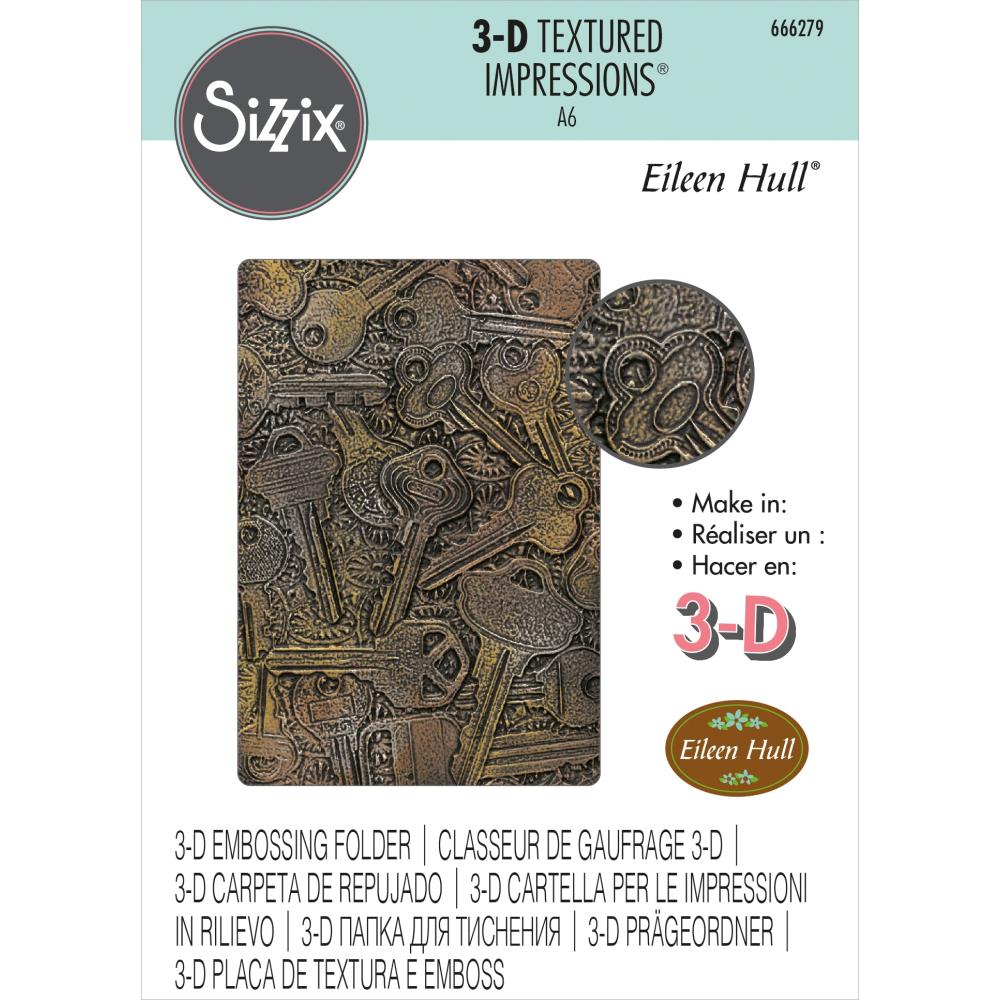 Sizzix - 3D Textured Impressions By Eileen Hull - Keys. Impress friends and family with the amazing definition and detail in this key themed Embossing Folder by Eileen Hull. Available at Embellish Away located in Bowmanville Ontario Canada.