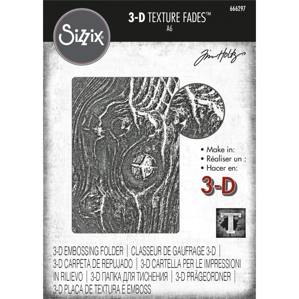 Sizzix - Multi-Level Texture Fades Embossing Folder - By Tim Holtz - Woodgrain. Tim Holtz is a signature product designer for various companies in the craft industries. Available at Embellish Away located in Bowmanville Ontario Canada.