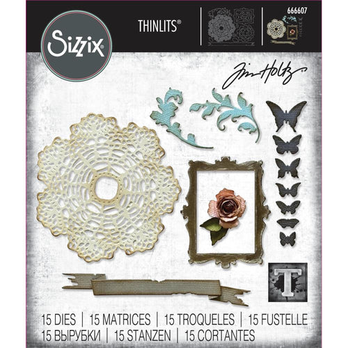 Sizzix - Thinlits Dies By Tim Holtz - 15/Pkg - Vault Boutique. These dies are compatible with leading die cutting machines (sold separately). These dies are designed to cut through paper, cardstock, and other thin materials. Available at Embellish Away located in Bowmanville Ontario Canada.