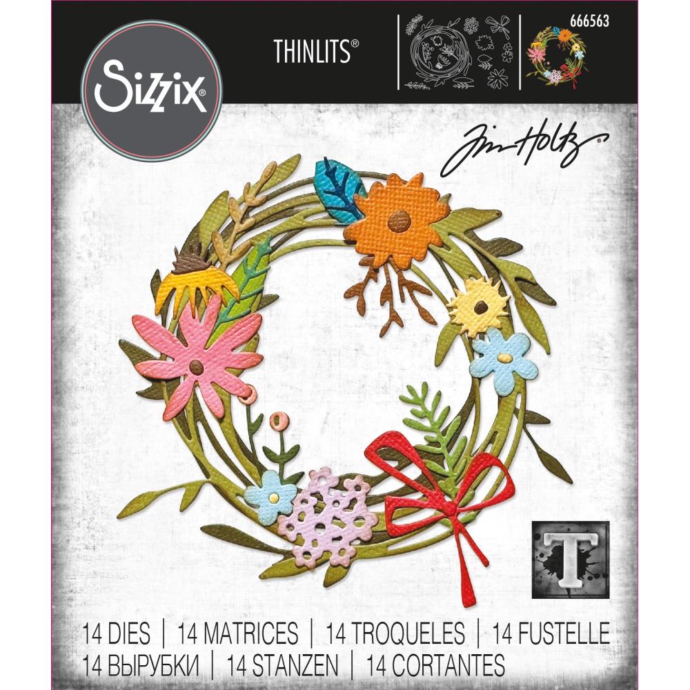 Sizzix - Thinlits Dies By Tim Holtz - 14/Pkg - Vault Funny Floral Wreath. These dies are compatible with leading die cutting machines (sold separately). These dies are designed to cut through paper, cardstock, and other thin materials. Available at Embellish Away located in Bowmanville Ontario Canada.