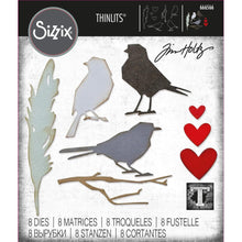 Load image into Gallery viewer, Sizzix - Thinlits Dies By Tim Holtz - 8/Pkg - Vault Lovebirds. These dies are compatible with leading die cutting machines (sold separately). These dies are designed to cut through paper, cardstock, and other thin materials Available at Embellish Away located in Bowmanville Ontario Canada.
