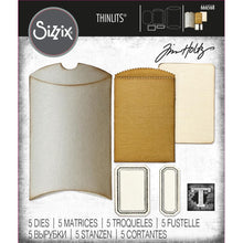 Load image into Gallery viewer, Sizzix - Thinlits Dies By Tim Holtz - 5/Pkg - Vault Pillow Box + Bag. These dies are compatible with leading die cutting machines (sold separately). These dies are designed to cut through paper, cardstock, and other thin materials. Available at Embellish Away located in Bowmanville Ontario Canada.
