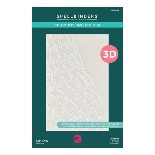 Spellbinders - 3D Embossing Folder by Dawn Woleslagle - Cast Away. This embossing folder has a stunning detailed rope net draping across the folder making a beautiful nautical themed design. Available at Embellish Away located in Bowmanville Ontario Canada.