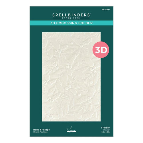 Spellbinders - 3D Embossing Folder - Holly Foliage. Holly & Foliage 3D Embossing Folder. is a 5.50 x 8.50-inch embossing folder with an amazing background filled with holly leaves, berries and foliage designs. Available at Embellish Away located in Bowmanville Ontario Canada.