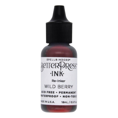 Spellbinders - BetterPress - Ink Reinker - Select from Drop Down. To reink, simply add a few drops of ink from the reinker bottle onto the ink pad and spread evenly. Available at Embellish Away located in Bowmanville Ontario Canada. Wild Berry