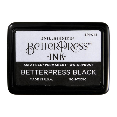 Spellbinders - BetterPress Ink Pad - Full Size - Black. BetterPress Black Standard Ink Pad is specially formulated Ranger Archival Ink made for the BetterPress Letterpress System. Available at Embellish Away located in Bowmanville Ontario Canada.