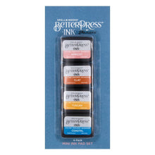 Load image into Gallery viewer, Spellbinders - BetterPress Letterpress Mini Ink Pad Set - 4/Pkg - Desert Sunset. Desert Sunset BetterPress Ink Mini Set includes four 1.25 x 1.75-inch ink pad colors of Apricot, Clay, Tuscan, and Coastal. Available at Embellish Away located in Bowmanville Ontario Canada.
