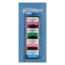 Load image into Gallery viewer, Spellbinders - BetterPress Letterpress Mini Ink Pad Set - 4/Pkg - Flower Garden. Flower Garden BetterPress Ink Mini Set includes four 1.25 x 1.75-inch ink pad colors of Strawberry, Leaf, Azalea, and Hydrangea. Available at Embellish Away located in Bowmanville Ontario Canada.
