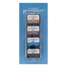 Load image into Gallery viewer, Spellbinders - BetterPress Letterpress Mini Ink Pad Set - 4/Pkg - Regal Tones. BetterPress Ink Regal Tones Mini 4-Pack Set includes four 1.25 x 1.75-inch ink pad colors of Bark, Mulberry, Cosmic Sky, and BetterPress Black. Available at Embellish Away located in Bowmanville Ontario Canada.
