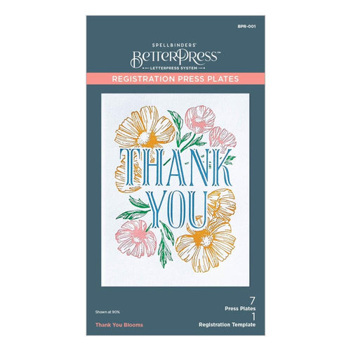 Spellbinders - BetterPress Letterpress Press Plates - Thank You Blooms Registration. Thank You Blooms Registration Press Plates is part of the BetterPress Place & Press Registration Collection. Available at Embellish Away located in Bowmanville Ontario Canada.