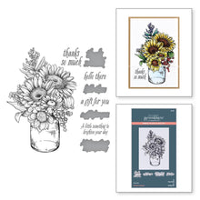 Load image into Gallery viewer, Spellbinders - BetterPress Plate &amp; Die Set - Sunflower Bouquet Press. Sunflower Bouquet Press Plate &amp; Die Set is part of the Sentiments for All Seasons Collection and comes with a lovely sunflower bouquet in a container press plate. Available at Embellish Away located in Bowmanville Ontario Canada.
