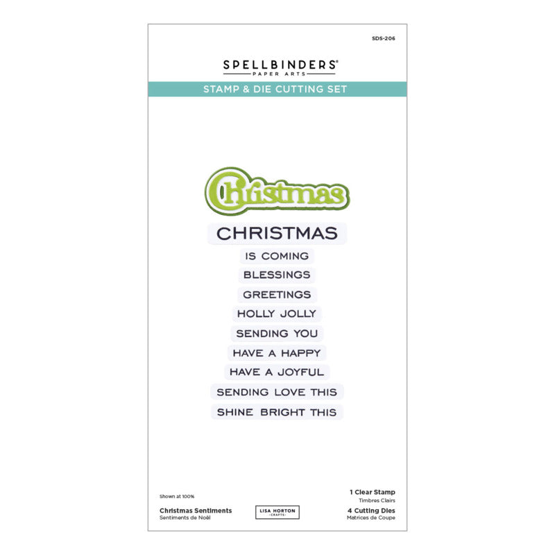 Spellbinders - Clear Stamp & Die Set - All About Christmas - Christmas Sentiments. Ten sentiment stamp and dies that work around the word, Christmas. Available at Embellish Away in Bowmanville Ontario Canada.