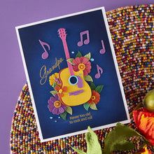 Cargar imagen en el visor de la galería, Spellbinders - Die - Bibi&#39;s Musical Notes - Mini Guitar. Available at Embellish Away in Bowmanville Ontario Canada. Example by brand ambassador.
