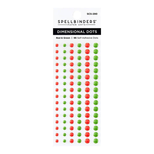 Spellbinders - Dimensional Enamel Dots - Red & Green. Dimensional Red & Green Enamel Dots is a pack of 96 self-adhesive dots. Available at Embellish Away located in Bowmanville Ontario Canada.