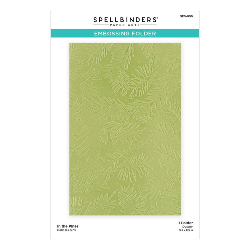 Spellbinders - Embossing Folder From Make It Merry Collection - In The Pines. Embosses an all-around detailed pine needle branches background. It covers a standard card front from A2 to 5 x7-inch to even the trendy slimline cards. Available at Embellish Away located in Bowmanville Ontario Canada.
