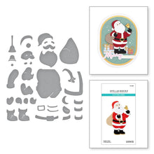 Load image into Gallery viewer, Spellbinders - Etched Dies - Santa&#39;s Here! Santa&#39;s Here! Etched dies are part of the Classic Christmas Collection by Spellbinders. This set of eight thin metal dies creates a jolly ole Santa with his bag full of gifts. Available at Embellish Away located in Bowmanville Ontario Canada.
