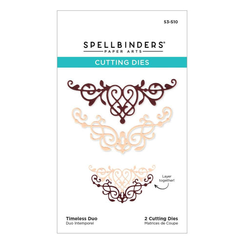 Spellbinders - Etched Dies - Timeless Duo. Timeless Duo Etched Dies are from the Timeless Collection with set of two thin metal cutting dies. They can be layered together to create a dynamic design element. Available at Embellish Away located in Bowmanville Ontario Canada.