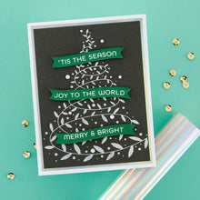 Load image into Gallery viewer, Spellbinders - Glimmer Hot Foil Plate &amp; Die - Comfort &amp; Joy Sentiments. There are two hot foil plates full of Christmas sentiments - six sentiments on each plate. Available at Embellish Away located in Bowmanville Ontario Canada. Example by brand ambassador.
