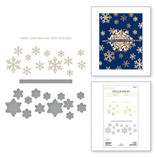 Load image into Gallery viewer, Spellbinders - Glimmer Hot Foil Plate &amp; Die By Bibi Cameron - Snowflakes - Glimmering Snowflakes. Glimmering Snowflakes Hot Foil Plate &amp; Die Set is part of the Bibi&#39;s Snowflakes Collection by Bibi Cameron. Available at Embellish Away located in Bowmanville Ontario Canada. Example by brand ambassador.
