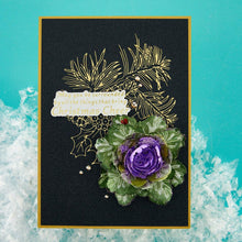 Load image into Gallery viewer, Spellbinders - Glimmer Hot Foil Plate &amp; Die By Susan Tierney - Snow Garden. Winter Bough Hot Foil Plate is from the Snow Garden Collection by Susan Tierney-Cockburn and features a large sprig of pine leaves, pinecones and holly. Available at Embellish Away located in Bowmanville Ontario Canada. Example by brand ambassador.
