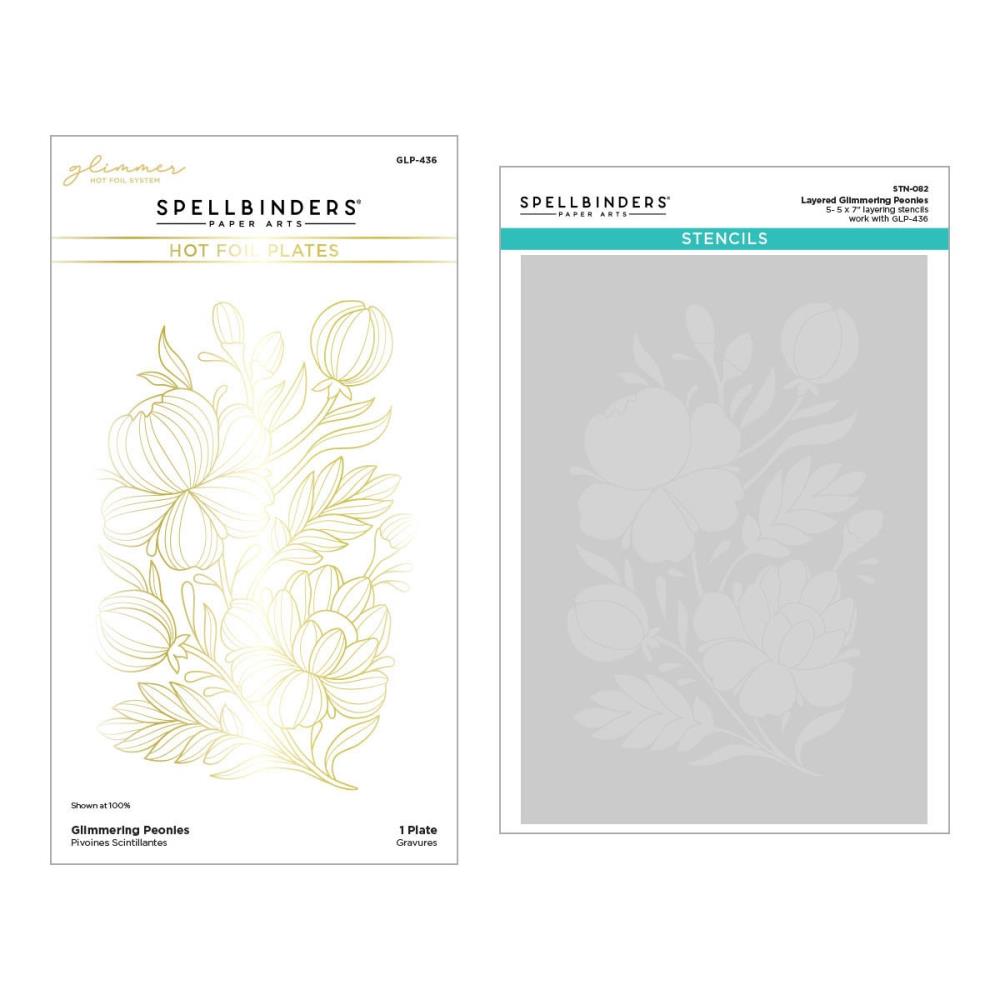 Spellbinders - Glimmer Plate And Stencil Bundle - Glimmering Peonies. Glimmering Peonies Glimmer Plate and Stencil Bundle is part of the Glimmering Flowers Collection. Available at Embellish Away located in Bowmanville Ontario Canada.