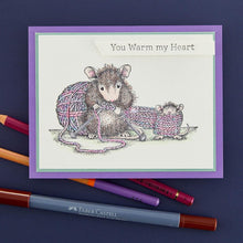 Load image into Gallery viewer, Spellbinders - House Mouse - Cling Rubber Stamp - Knit One. Knit One Cling Rubber Stamp Set is from the House-Mouse Designs Everyday Collection with a set of four stamps. Amanda knits as fast as she can while Monica wraps herself on whats been knitted. Available at Embellish Away located in Bowmanville Ontario Canada. Example by brand ambassador.
