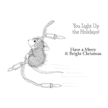 Cargar imagen en el visor de la galería, Spellbinders - House Mouse - Cling Rubber Stamp - Merry &amp; Bright. Mischievous Muzzy is up to something with that string of lights, but it is the perfect complement to the two included holiday greetings in the set. Available at Embellish Away located in Bowmanville Ontario Canada.
