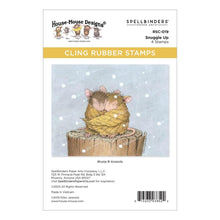 Load image into Gallery viewer, Spellbinders - House Mouse - Cling Rubber Stamp - Snuggle Up. Snuggle Up Cling Rubber Stamp Set is part of the House-Mouse Designs Everyday Collection with a set of four stamps. Muzzy and Amanda snuggle in a warm blanket on top of a tree stump. Available at Embellish Away located in Bowmanville Ontario Canada.
