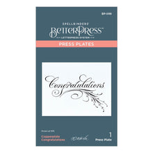 Cargar imagen en el visor de la galería, Spellbinders - Press Plate By Paul Antonio - Copperplate - Congratulations. Copperplate Congratulations Press Plate is from the Copperplate Everyday Sentiments Collection by Paul Antonio. Available at Embellish Away located in Bowmanville Ontario Canada.
