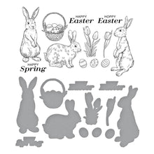 Load image into Gallery viewer, Spellbinders - Press Plate &amp; Die By Simon Hurley - Spring Bunnies - Spring Sampler. Spring Bunnies Press Plate &amp; Die Set is part of the Spring Sampler Collection by Simon Hurley. Available at Embellish Away located in Bowmanville Ontario Canada.
