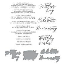 Load image into Gallery viewer, Spellbinders - Press Plate &amp; Die Set By Yana Smakula - Let&#39;s Celebrate. There are 14 different occasion sentiment press plates from birthdays, anniversary, and even Mothers Day! Available at Embellish Away located in Bowmanville Ontario Canada.
