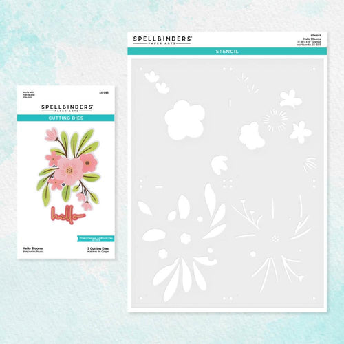 Spellbinders - Stencil & Die Bundle - Hello Blooms. Hello Blooms Die & Stencil Bundle is part of the Glimmer Cardfront Sentiments Collection. Available at Embellish Away located in Bowmanville Ontario Canada.