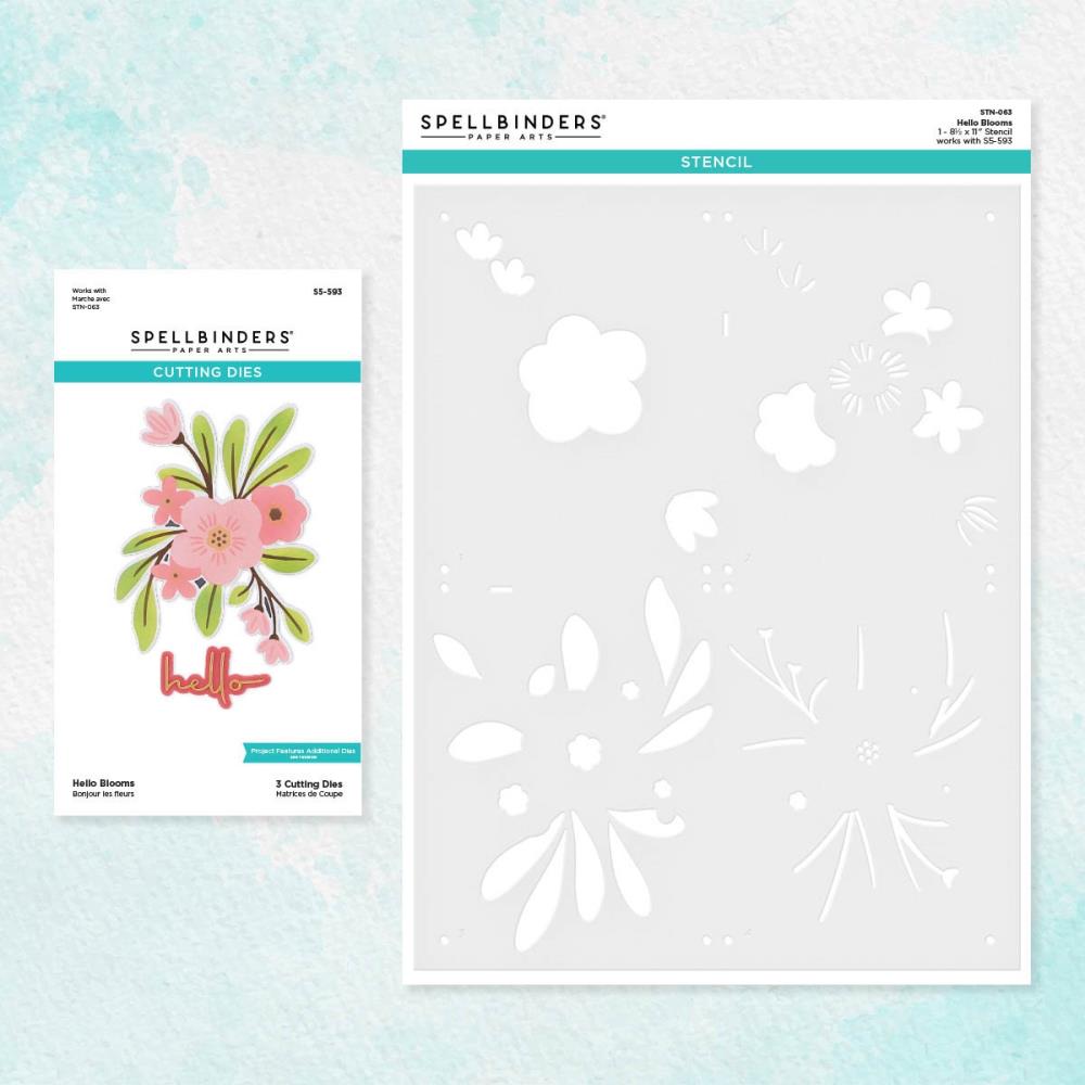 Spellbinders - Stencil & Die Bundle - Hello Blooms. Hello Blooms Die & Stencil Bundle is part of the Glimmer Cardfront Sentiments Collection. Available at Embellish Away located in Bowmanville Ontario Canada.