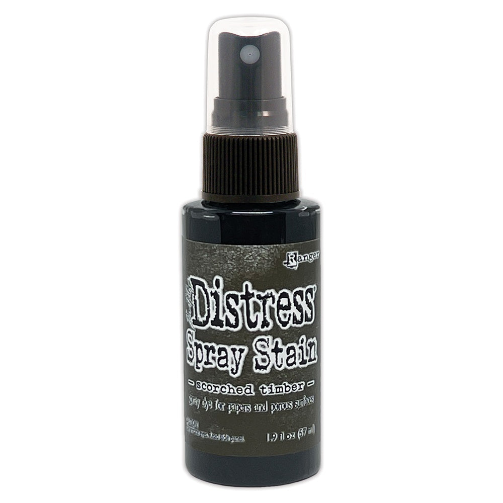 Tim Holtz Distress Spray Stain 1.9oz - Scorched Timber. Available at Embellish Away located in Bowmanville Ontario Canada.