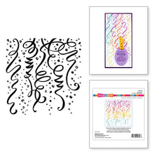 Load image into Gallery viewer, Stampendous - Cling Rubber Stamp - From Beautiful Backgrounds - Streamers. This set of three stamps can stamp the full image of a celebratory background, or peel a pre-cut streamer or confetti to stamp as accents or fillers. Available at Embellish Away located in Bowmanville Ontario Canada.
